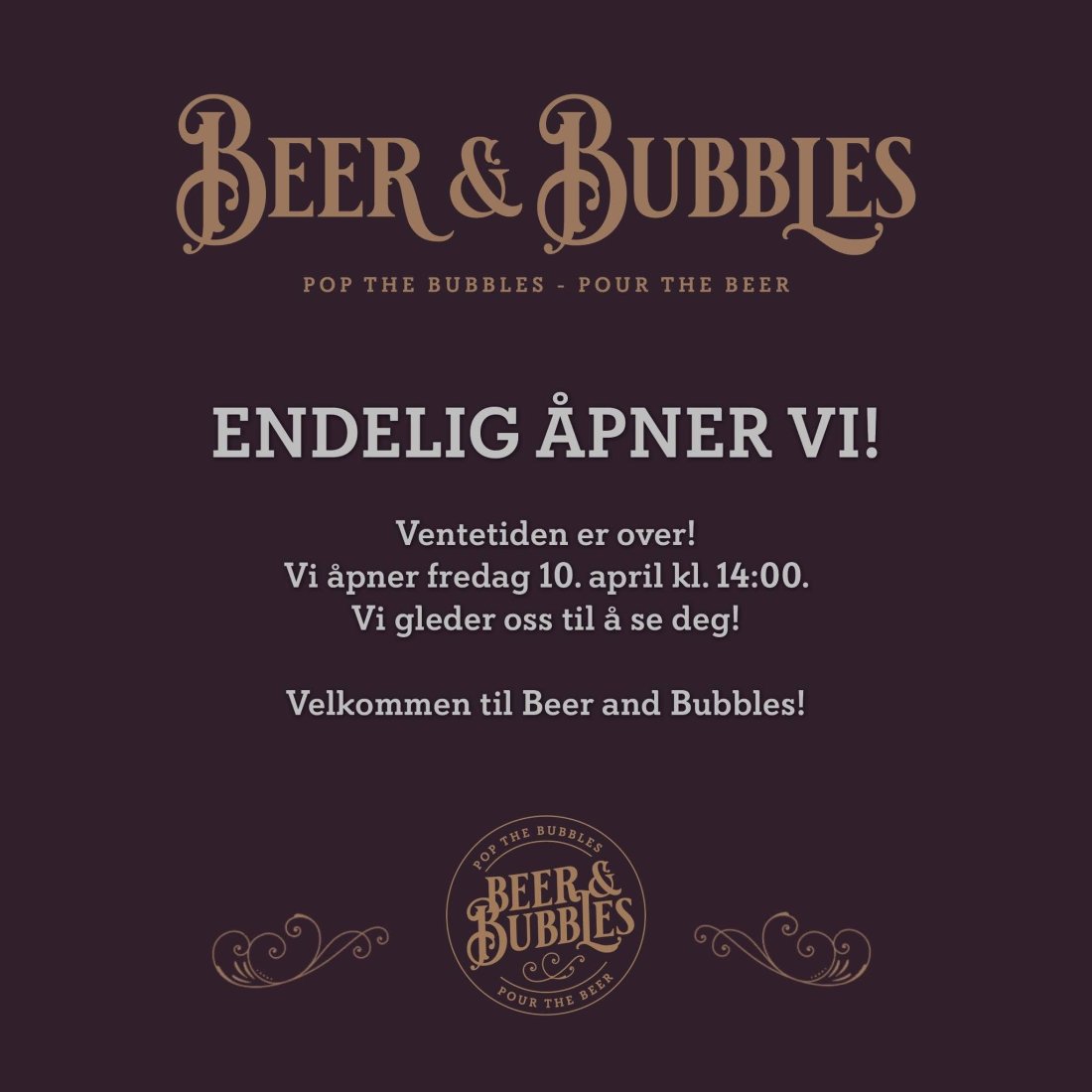 Åpningsfest: Fredag åpner Beer &amp; Bubbles dørene - og vi håper mange støtter vår nye samarbeidspartner!